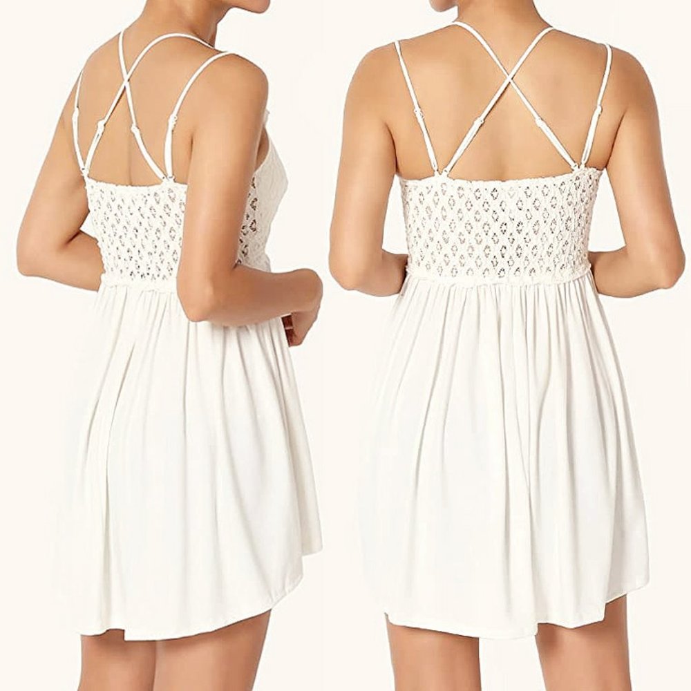 NEW Ivory Boho Crochet Lace Bralette Babydoll Ruffle Long Line Tunic Cami Top - Picture 4 of 8